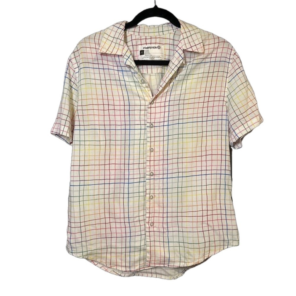 Target Multicolor Grid-Print Short Sleeve Button-Up Blouse